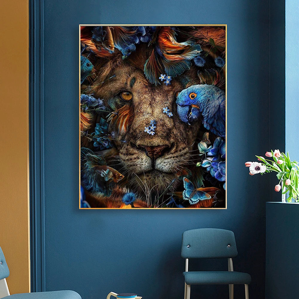 Scandinavian Art-Deco Prints Flower/ Animal. Abstract Canvas Nordic Wall Art Print.