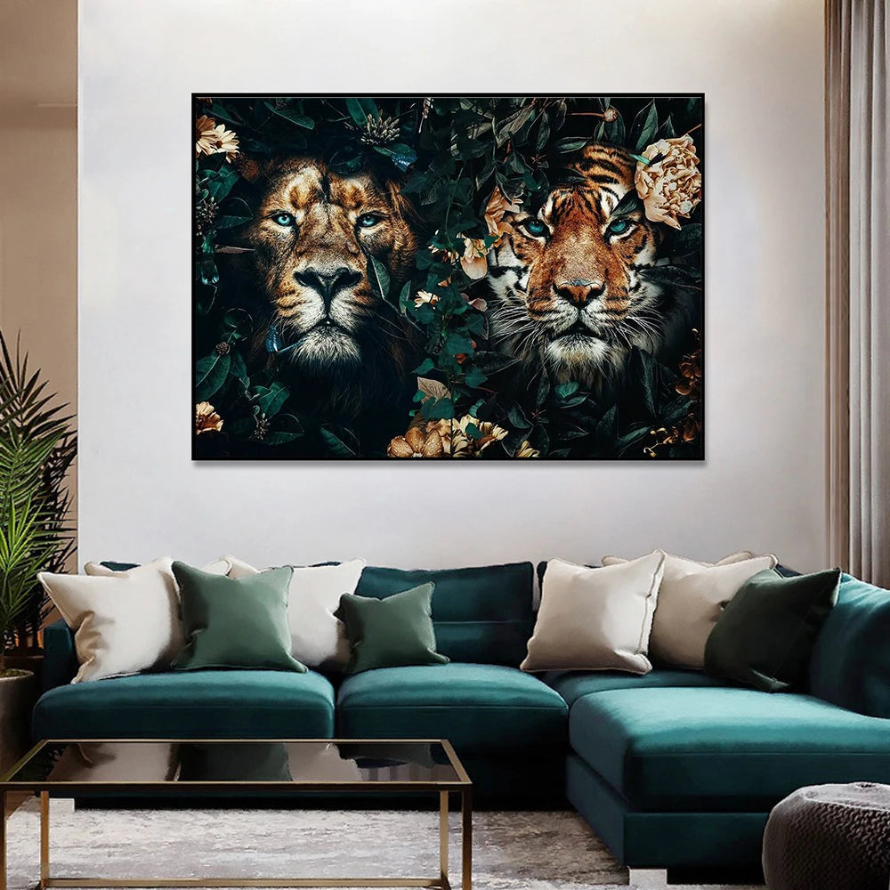 Scandinavian Art-Deco Prints Flower/ Animal. Abstract Canvas Nordic Wall Art Print.